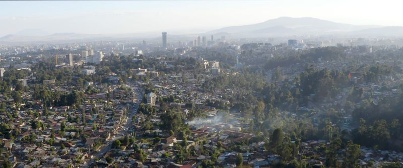 Aerial view over the rooftops of Addis Ababa, Ethiopia's capital and main production hub