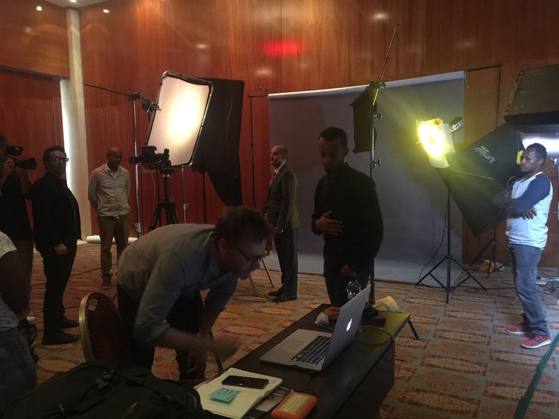 Lighting and camera setup for a corporate portrait shoot for Bombardier in Addis Ababa
