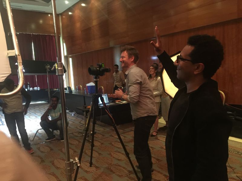Full lighting rig and camera set up for a corporate executive interview in Addis Ababa
