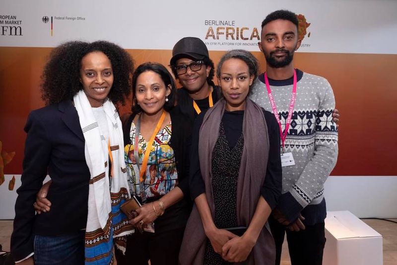 Henok Mebratu with fellow filmmakers at Berlinale in February 2019