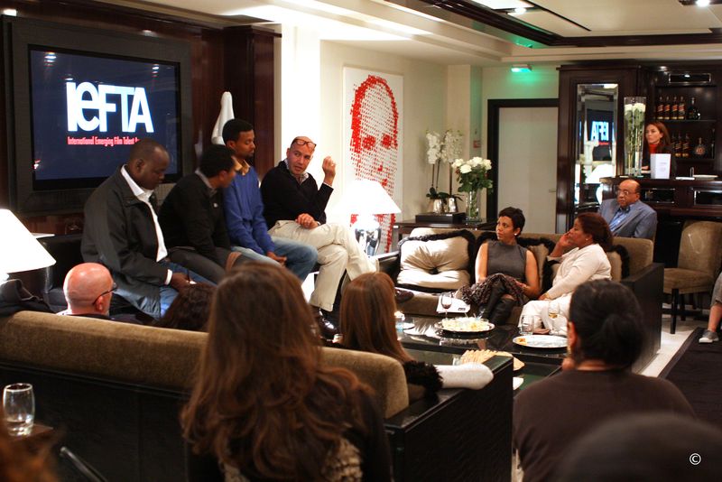 Henok Mebratu presenting at an International Emerging Film Talent Association event in Monte Carlo, Monaco