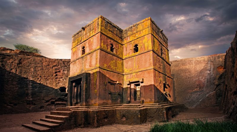 Bete Giyorgis, the rock-hewn Church of Saint George at Lalibela, carved as a cross-shaped monolith below ground level