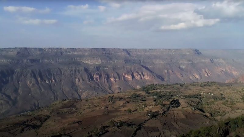 Arid escarpment and canyon landscape in the Ethiopian Rift Valley, a popular filming location