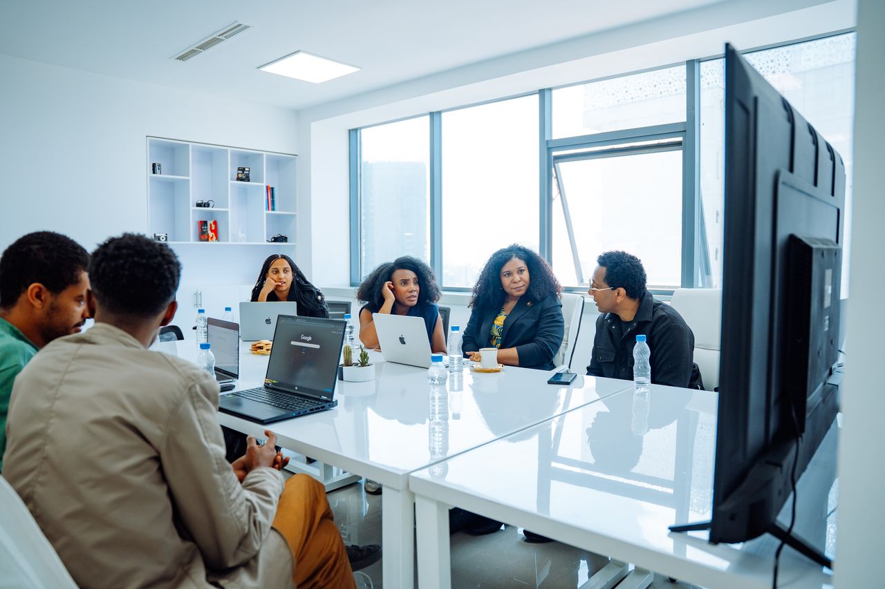 Editors and post-production staff working at a filmmaking workshop in Addis Ababa