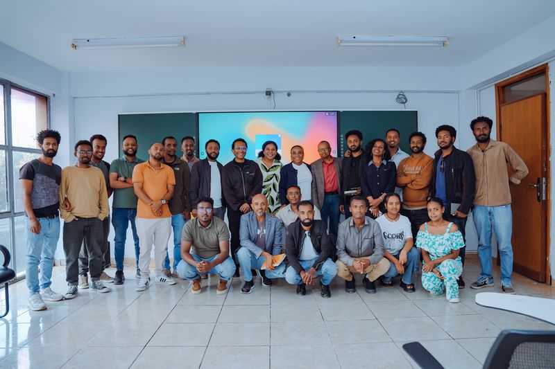 Group photo of Ethiopian filmmakers and crew at an international filmmaking workshop